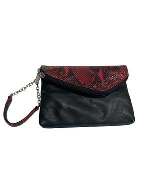 NWT ILI New York Black Leather Red Snakeskin Wristlet